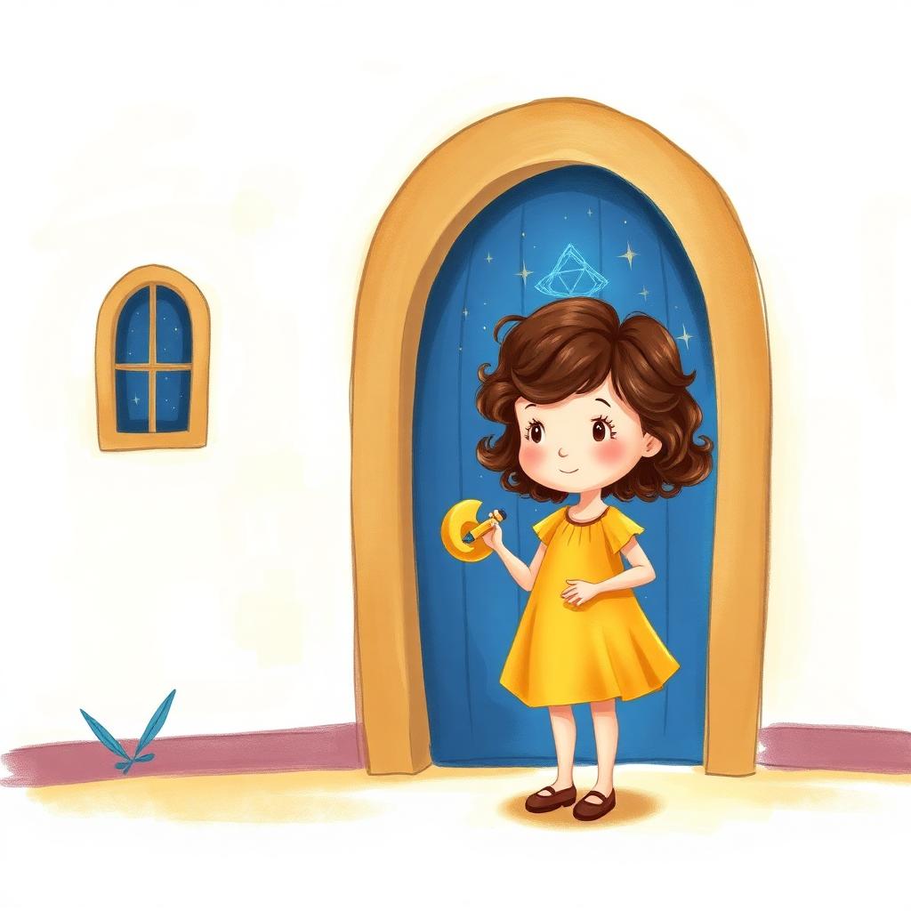 Clara diante da misteriosa porta azul